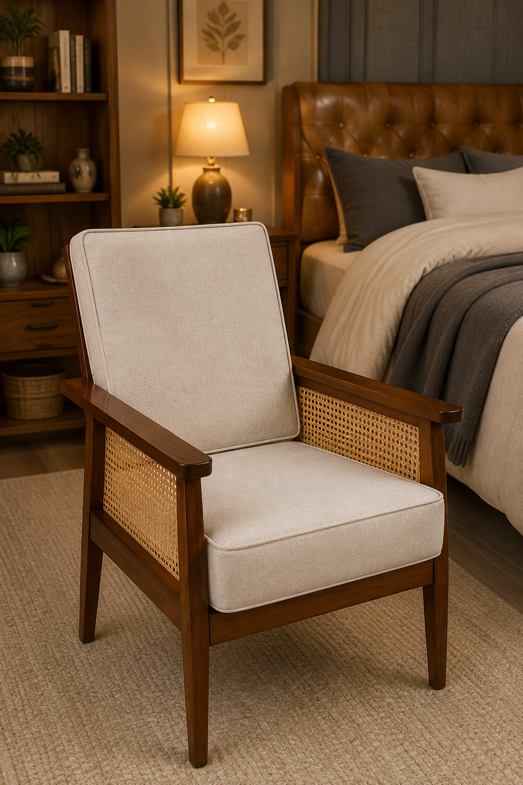 VFBC09-Bed Room Chair Wooden Cane with Cushion
